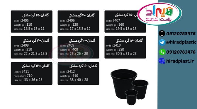  گلدان پلاستیکی مشکی عمده